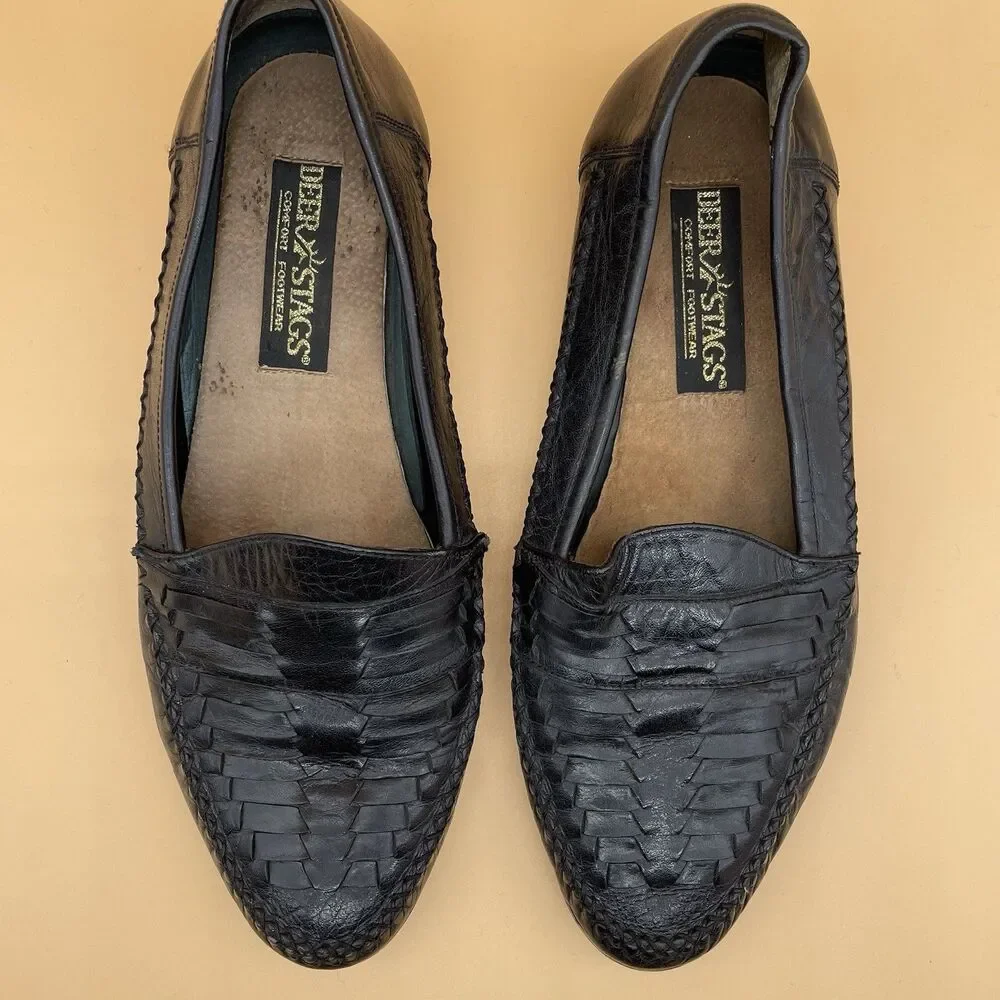 Deer Stags Palermo Leather Loafers Men's Size 10.5 M Black Weave Comfort Arch